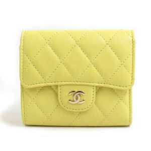 CHANEL Tri-fold Wallet Matelasse Coco Mark Leather Yellow Gold Women's W1051G